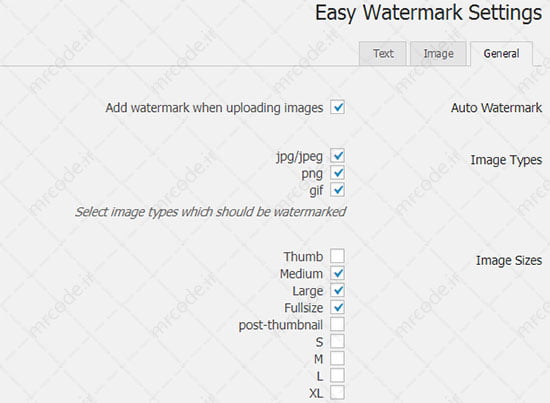 تنظیمات افزونه easy watermark وردپرس