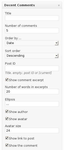 تنظیمات افزونه Decent Comments در وردپرس